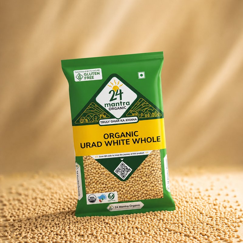 24 Mantra Organic White Urad Whole 500g| 100% Certified Organic White Urad Dal | Unpolished | High in Protein & Fiber | Chemical-Free