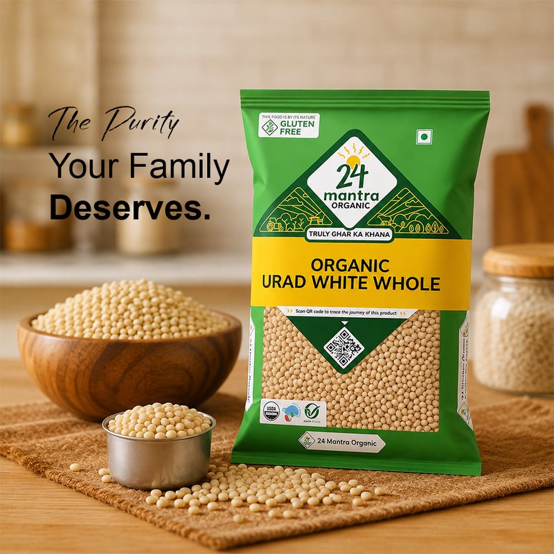 24 Mantra Organic White Urad Whole 500g| 100% Certified Organic White Urad Dal | Unpolished | High in Protein & Fiber | Chemical-Free