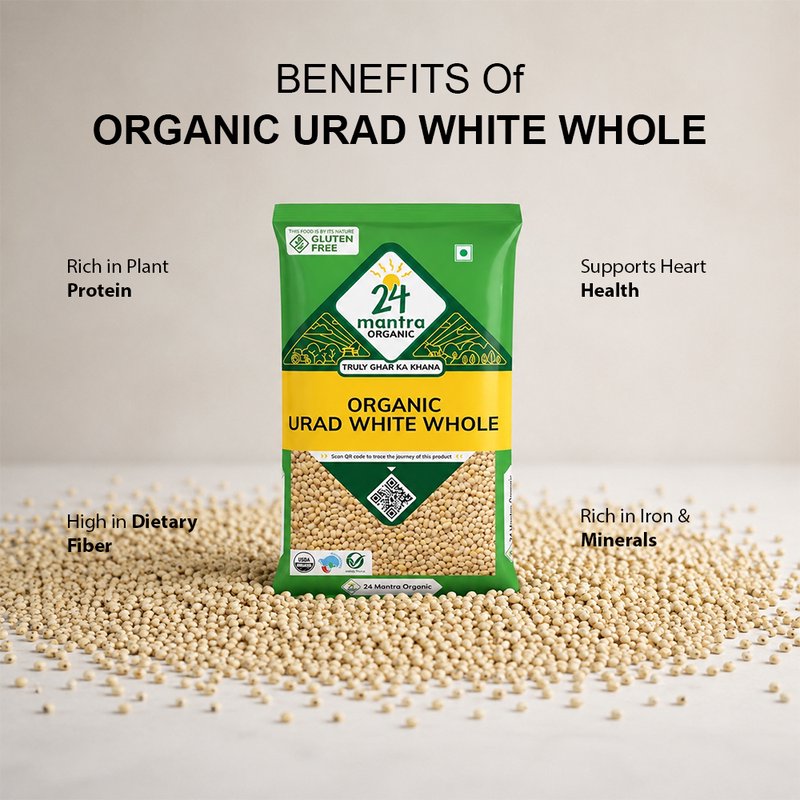 24 Mantra Organic White Urad Whole 500g| 100% Certified Organic White Urad Dal | Unpolished | High in Protein & Fiber | Chemical-Free