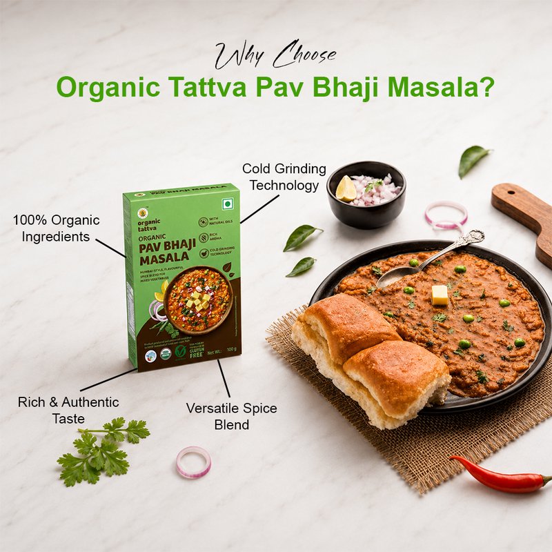 Organic Tattva Pav Bhaji Masala | Superior Quality Pav Bhaji Spice Blend | Traditional Mumbai Masala | Indian Spices