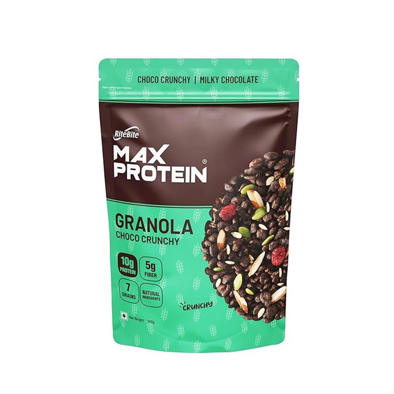 RiteBite Granola Choco Crunch | High Fiber Breakfast Cereal | Made with Whole Grains, Chocolate & Nuts | Crunchy Ready-to-Eat | 100% Vegetarian