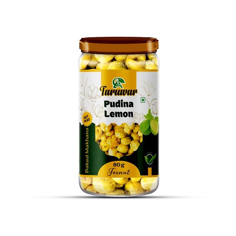 Taruwar Pudina Lemon Flavoured Makhana 80g Jar | Mint & Lemon Roasted Fox Nuts Snack | Crunchy Healthy Makhana | High Protein, Low Calorie Superfood | Refreshing & Guilt-Free Anytime Snack