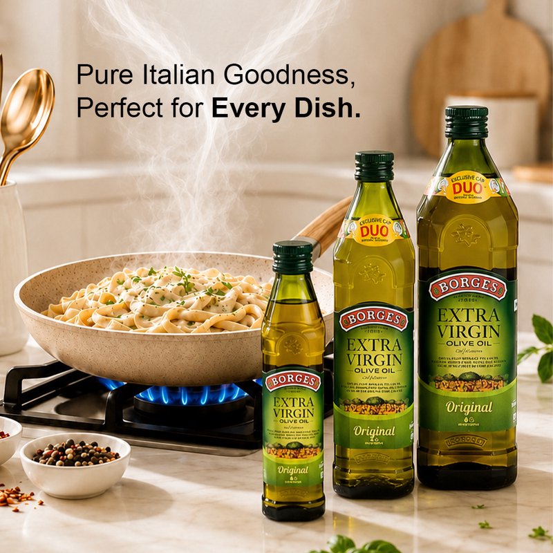 Borges Extra Virgin Olive Oil | Cold Extracted Olive Oil | Smooth & Fruity Flavour | Perfect for Salads, Dressings, Marinades & Everyday Cooking | Glass Bottle