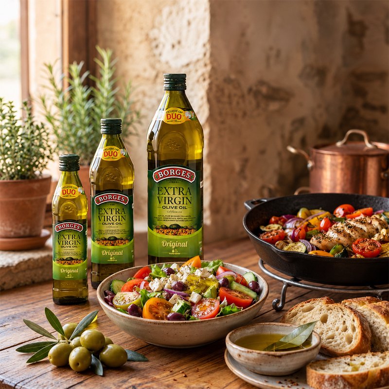 Borges Extra Virgin Olive Oil | Cold Extracted Olive Oil | Smooth & Fruity Flavour | Perfect for Salads, Dressings, Marinades & Everyday Cooking | Glass Bottle