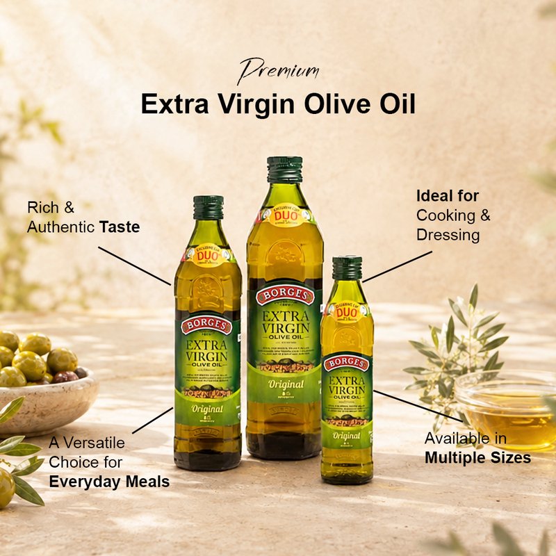 Borges Extra Virgin Olive Oil | Cold Extracted Olive Oil | Smooth & Fruity Flavour | Perfect for Salads, Dressings, Marinades & Everyday Cooking | Glass Bottle