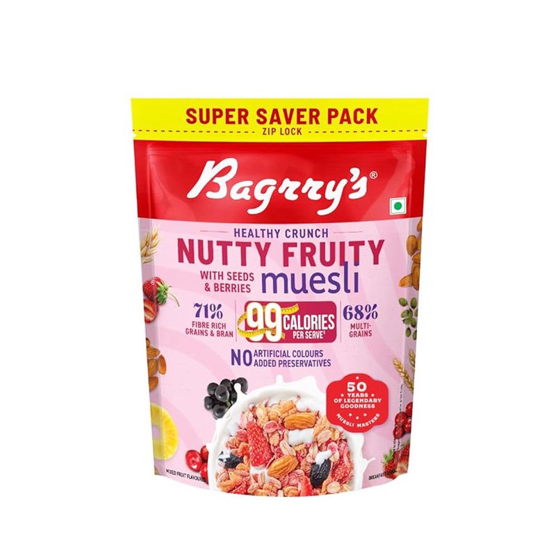 Bagrry’s Nutty Fruity Muesli 1KG | Crunchy Breakfast Cereal with Nuts & Dried Fruits | High Fiber Healthy Muesli | Perfect for Milk, Yogurt & Daily Nutrition