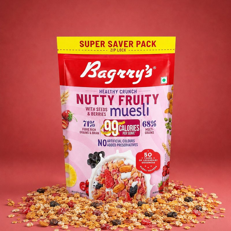 Bagrry’s Nutty Fruity Muesli | Crunchy Breakfast Cereal with Nuts & Dried Fruits | High Fiber Healthy Muesli | Perfect for Milk, Yogurt & Daily Nutrition