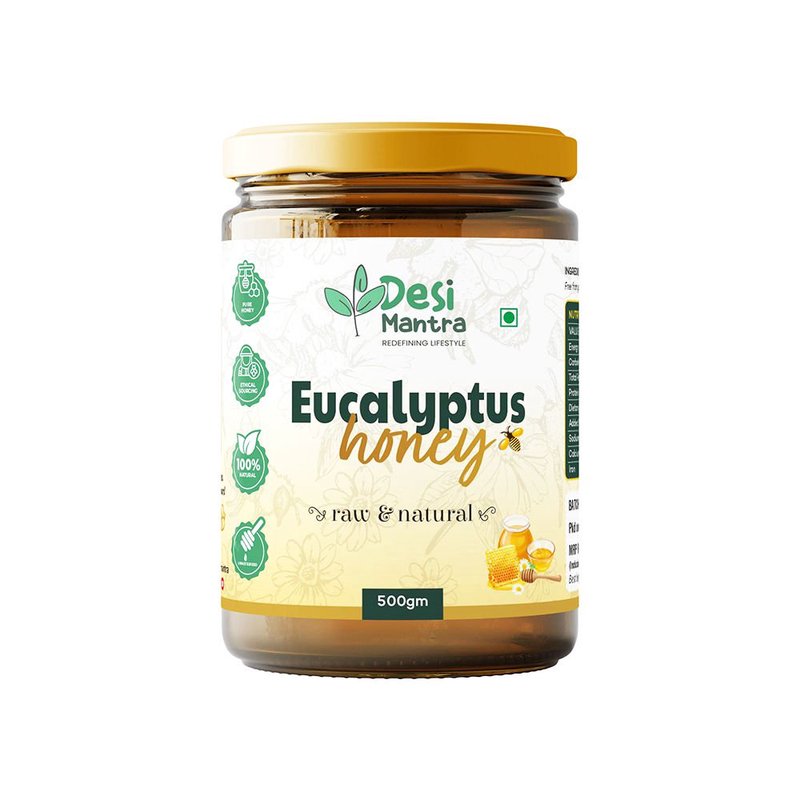 Desi Mantra Eucalyptus Honey | Pure Raw & Natural Honey | Unprocessed and Unfiltered | No Added Sugar | Refreshing Herbal Taste for Tea, Warm Water & Healthy Living