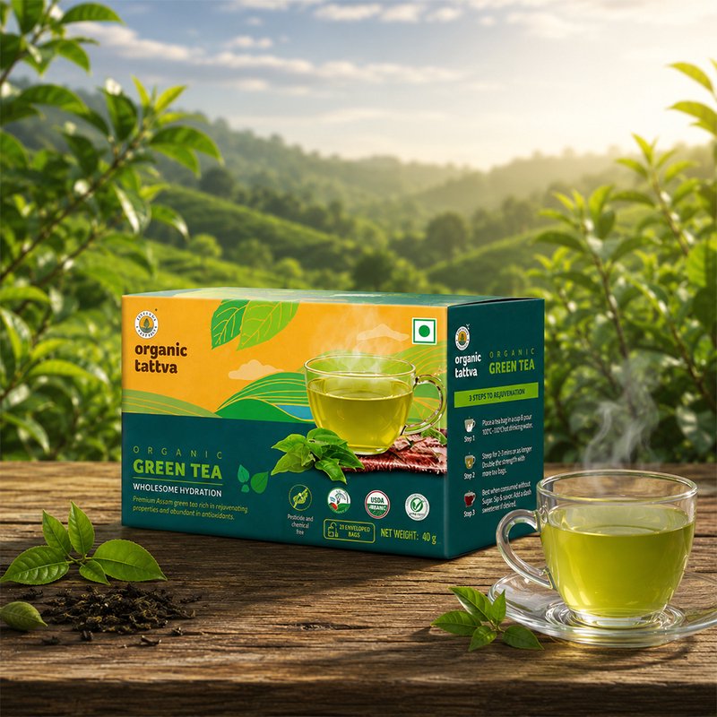 Organic Tattva Green Tea | 20 Tea Bags | Organic Green Tea | Tea Rich In Antioxidants | Refreshing Tea