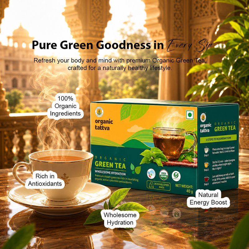 Organic Tattva Green Tea | 20 Tea Bags | Organic Green Tea | Tea Rich In Antioxidants | Refreshing Tea