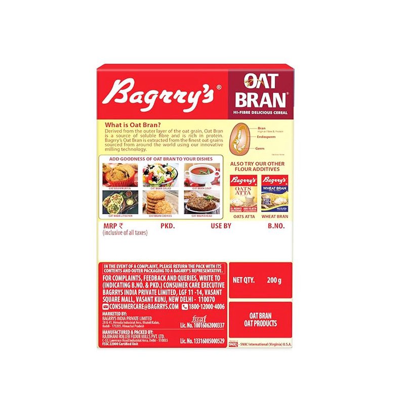 Bagrry’s Oats Bran 200 GM | High Fiber Oat Bran for Healthy Nutrition | Wholegrain Breakfast Add-On | Perfect for Smoothies, Cereals, Baking & Daily Wellness thumbnail 2