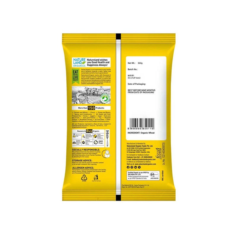 Natureland Organics Wheat Dalia (Porridge) 500g | 100% Organic Broken Wheat | High-Fibre Nutritious Dalia for Porridge, Khichdi & Healthy Everyday Meals thumbnail 2