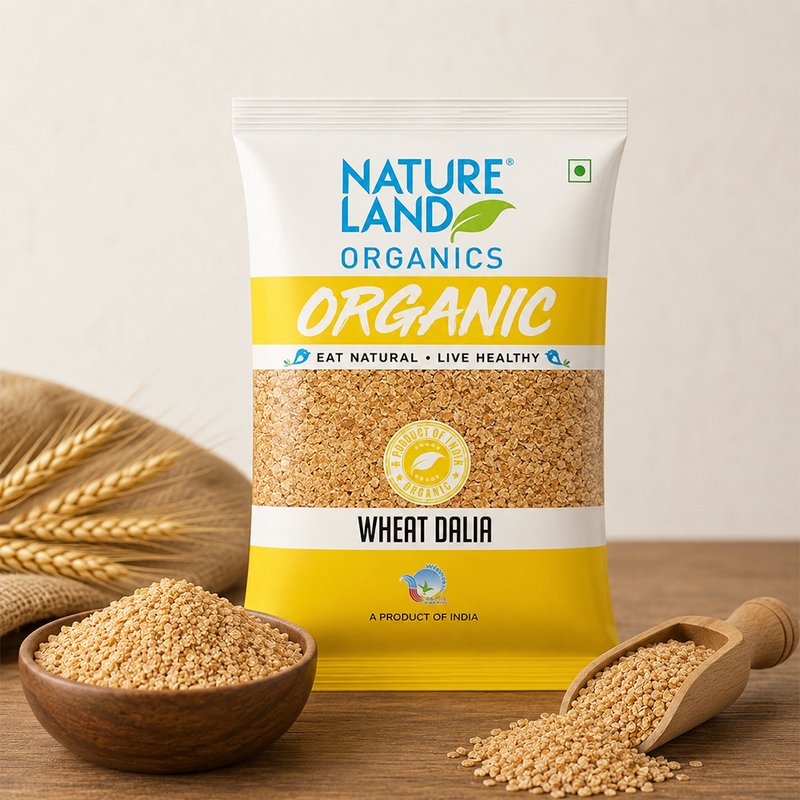 Natureland Organics Wheat Dalia (Porridge) 500g | 100% Organic Broken Wheat | High-Fibre Nutritious Dalia for Porridge, Khichdi & Healthy Everyday Meals