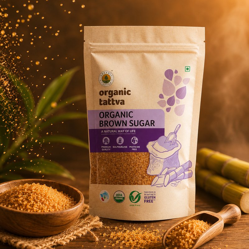 Organic Tattva Brown Sugar | Natural Brown Cane Sugar | Unrefined Sugar | Caramel Flavoured Organic Sugar for Baking & Drinks
