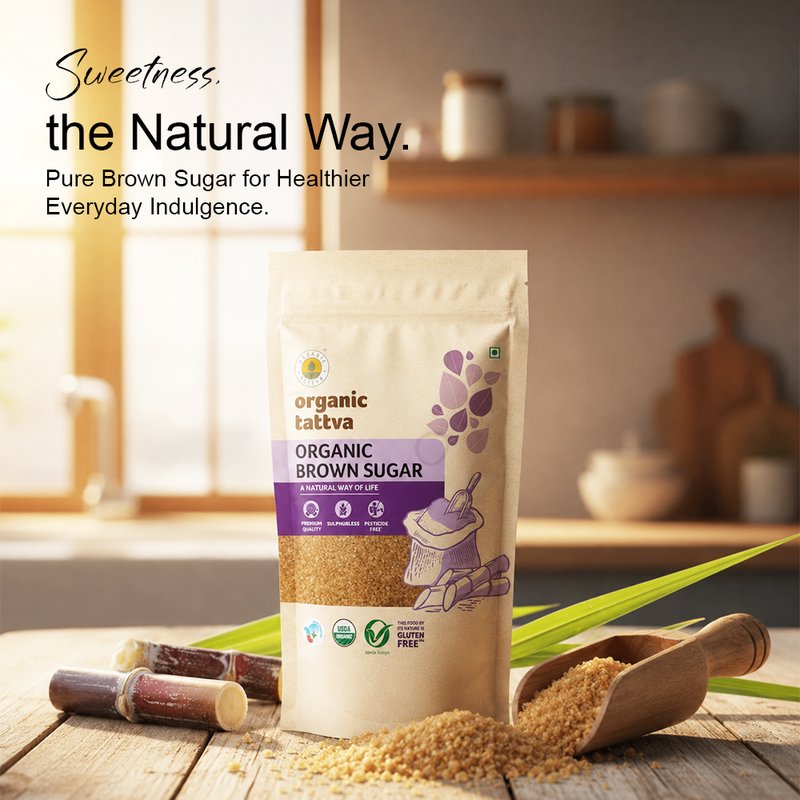 Organic Tattva Brown Sugar | Natural Brown Cane Sugar | Unrefined Sugar | Caramel Flavoured Organic Sugar for Baking & Drinks