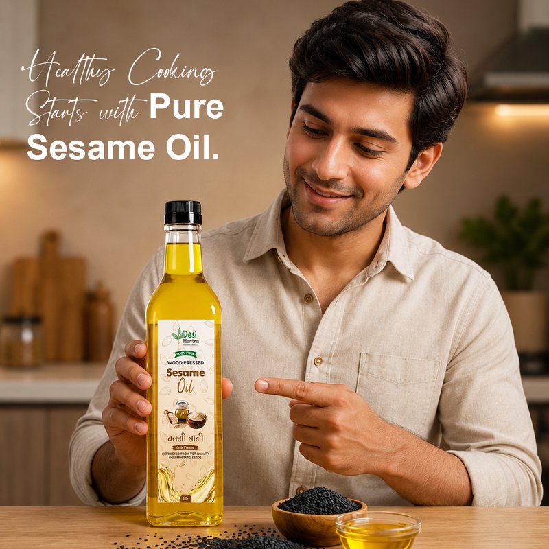 Desi Mantra Wood Pressed Sesame Oil | Cold Pressed & Naturally Extracted | Pure Chemical-Free Til Oil | Rich Nutty Aroma & Traditional Taste | Ideal for Healthy Cooking & Wellness thumbnail 3