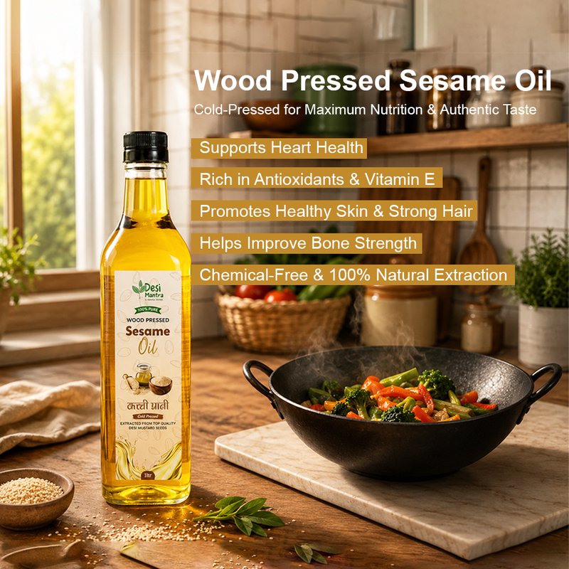 Desi Mantra Wood Pressed Sesame Oil | Cold Pressed & Naturally Extracted | Pure Chemical-Free Til Oil | Rich Nutty Aroma & Traditional Taste | Ideal for Healthy Cooking & Wellness thumbnail 4