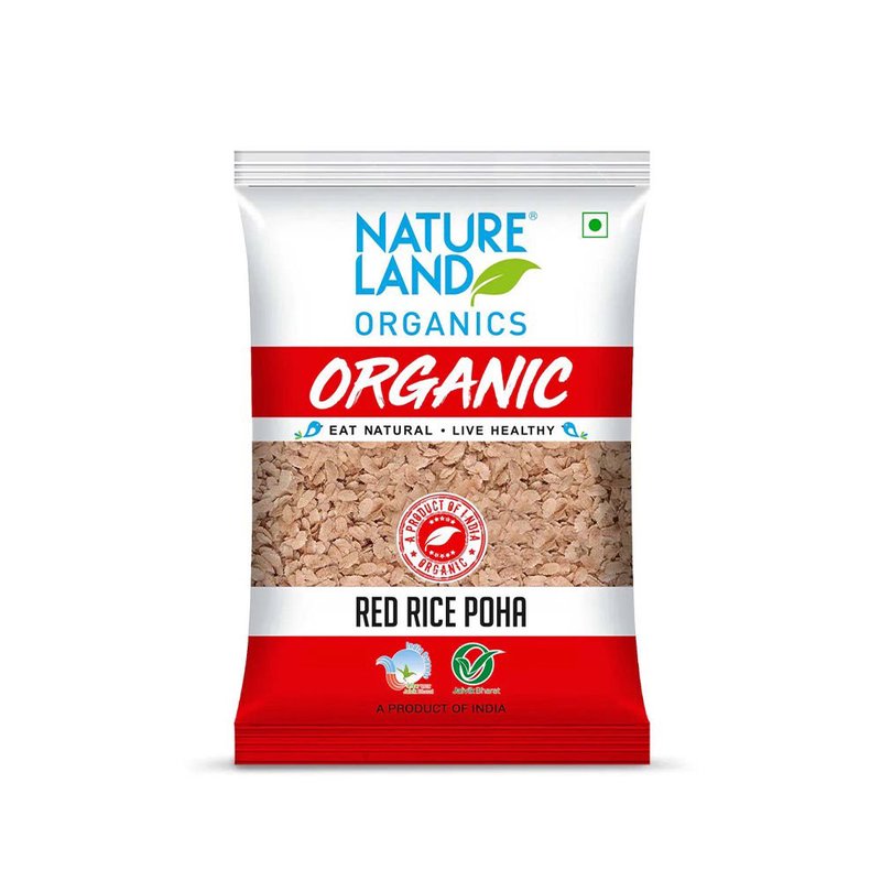 Natureland Organics Red Rice Poha 500g | 100% Organic Red Rice Poha | High Fibre Red Rice Poha for Healthy Breakfast & Traditional Recipes