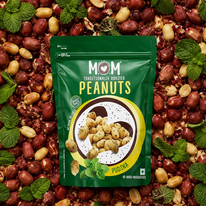 MOM Roasted Pudina Peanuts 22g | Mint-Flavoured Roasted Peanuts | Ready-to-Eat Crunchy Snacks | Single-Serve Pack