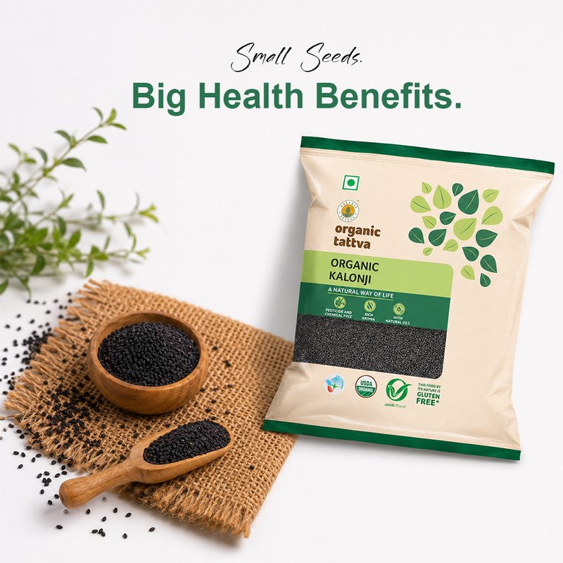 Organic Tattva Kalonji | Organic Nigella Seeds | Premium Black Kalonji Seeds | Indian Spice With a Fragrance for Every Day Cooking