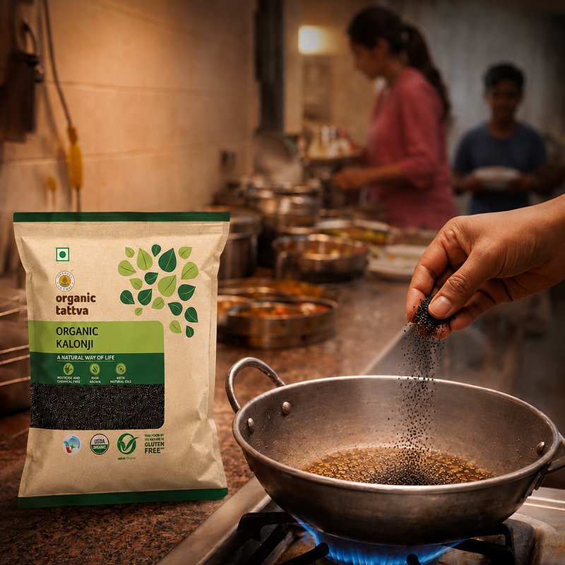 Organic Tattva Kalonji | Organic Nigella Seeds | Premium Black Kalonji Seeds | Indian Spice With a Fragrance for Every Day Cooking