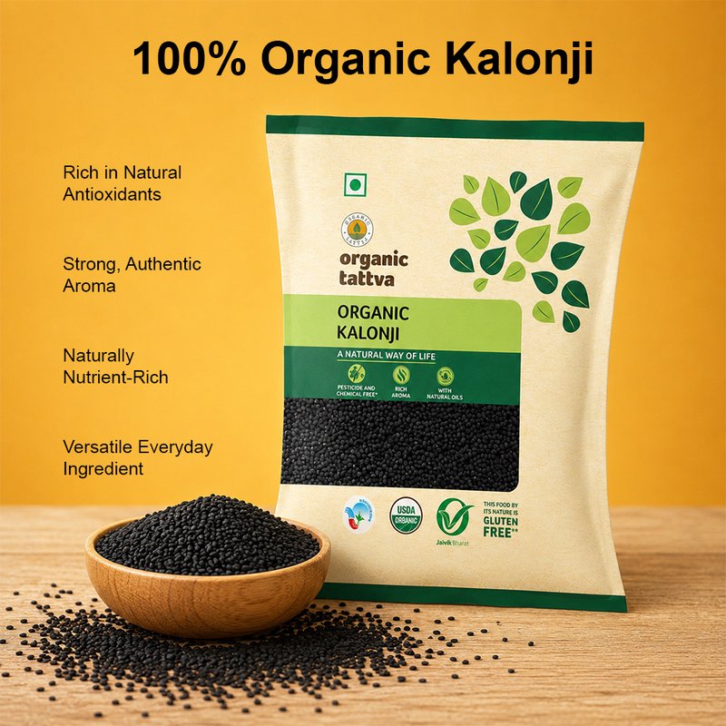 Organic Tattva Kalonji | Organic Nigella Seeds | Premium Black Kalonji Seeds | Indian Spice With a Fragrance for Every Day Cooking