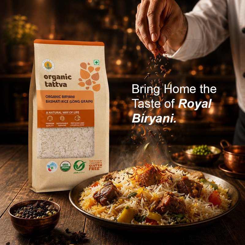 Organic Tattva Biryani Basmati Rice | Premium Long Grain Basmati Rice | Naturally Aromatic Rice | Ideal for Biryani & Pulao