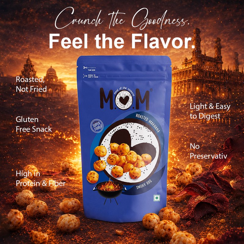 MOM Smoky BBQ Makhana 70g | Roasted Fox Nuts | Smoky Barbecue Seasoned Makhana | Ready-to-Eat Healthy Snack