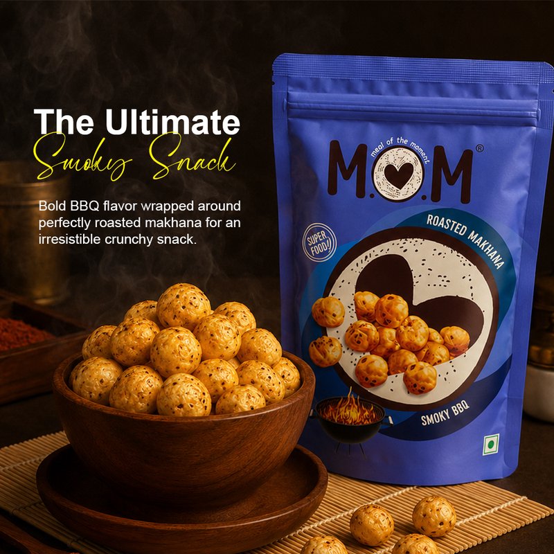 MOM Smoky BBQ Makhana 70g | Roasted Fox Nuts | Smoky Barbecue Seasoned Makhana | Ready-to-Eat Healthy Snack