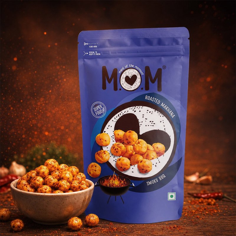 MOM Smoky BBQ Makhana 70g | Roasted Fox Nuts | Smoky Barbecue Seasoned Makhana | Ready-to-Eat Healthy Snack