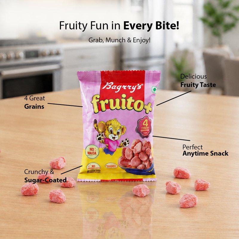 Bagrry’s Fruito+ 22 GM Pouch | Crunchy Fruit & Grain Snack Cereal | Delicious On-the-Go Breakfast & Healthy Munching Option