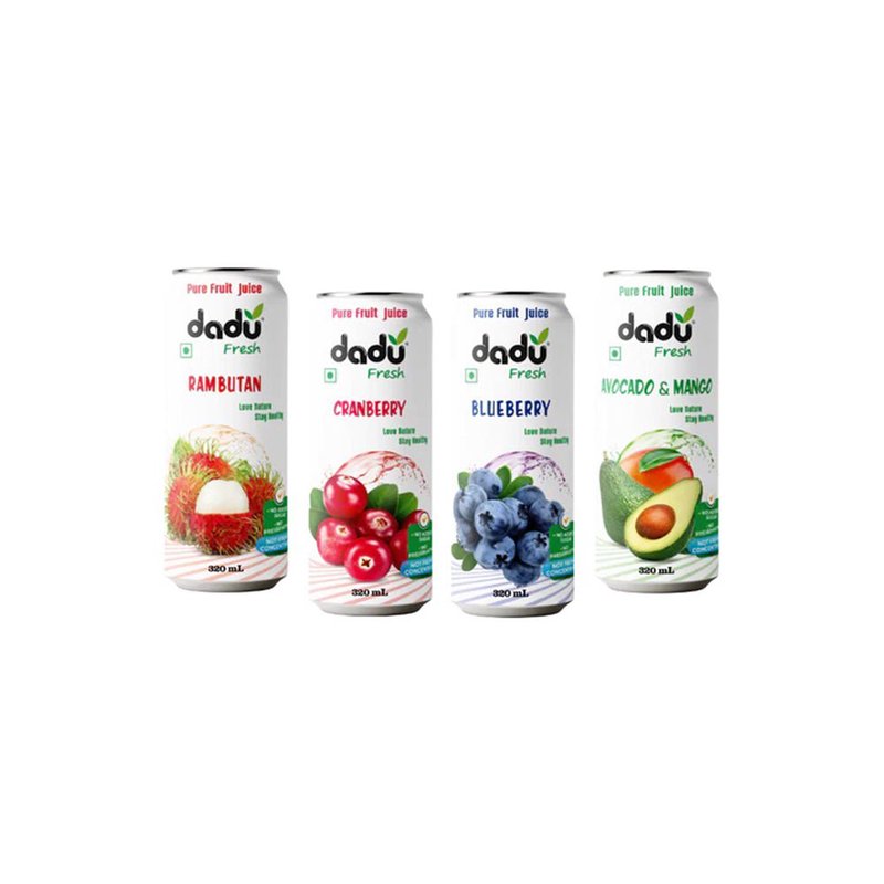Dadu Fresh Cranberry, Blueberry, Avocado & Mango, Rambutan Juice Combo | 4 Cans Combo | Exotic Superfruit Healthy Drink | 100% Natural Fruit Juice | Antioxidant Rich Beverage | No Added Sugar, No Preservatives & Not From Concentrate | Refreshing Juice for Immunity, Energy, Skin Health & Daily Wellness