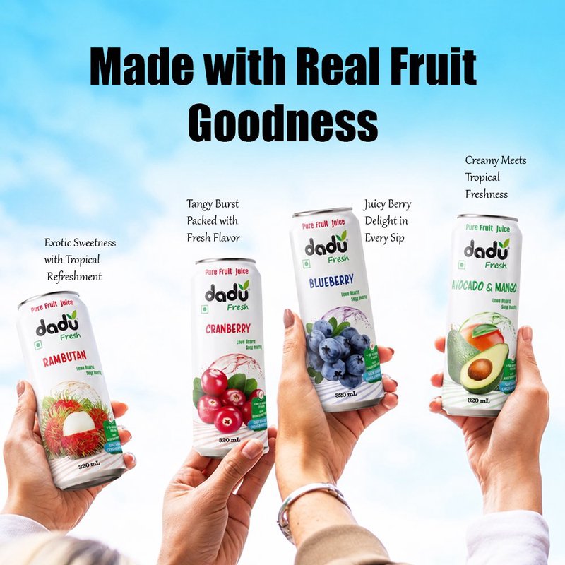Dadu Fresh Cranberry, Blueberry, Avocado & Mango, Rambutan Juice Combo |  4 Cans Combo | Exotic Superfruit Healthy Drink | 100% Natural Fruit Juice | Antioxidant Rich Beverage | No Added Sugar, No Preservatives & Not From Concentrate | Refreshing Juice for Immunity, Energy, Skin Health & Daily Wellness thumbnail 3