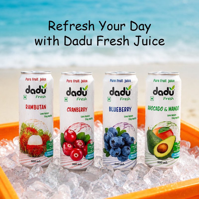 Dadu Fresh Cranberry, Blueberry, Avocado & Mango, Rambutan Juice Combo |  4 Cans Combo | Exotic Superfruit Healthy Drink | 100% Natural Fruit Juice | Antioxidant Rich Beverage | No Added Sugar, No Preservatives & Not From Concentrate | Refreshing Juice for Immunity, Energy, Skin Health & Daily Wellness thumbnail 4