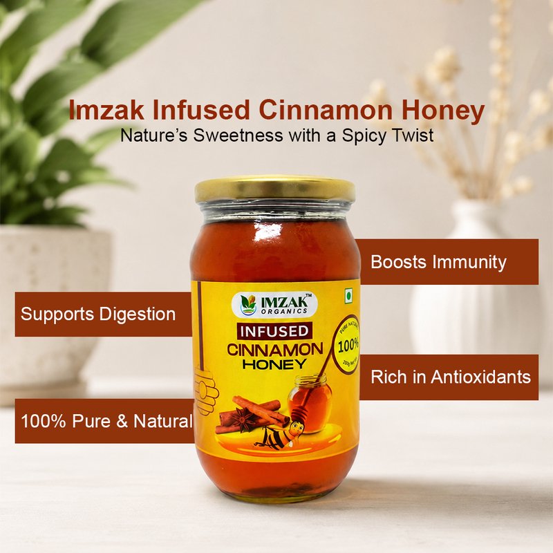 Imzak Infused Cinnamon Honey | Pure Raw Honey with Cinnamon | Immunity Booster, Weight Management & Healthy Sugar Alternative | Natural Antioxidant-Rich Honey