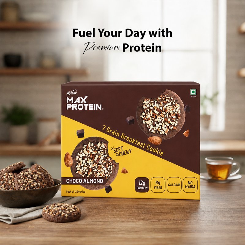 RiteBite Daily 7 Grain Breakfast Cookies Choco Almond (Pack of 1) | Made with 7 Grains, Chocolate & Almonds | High Fibre & Calcium | No Maida | No Preservatives | Crunchy Breakfast & Anytime Snack