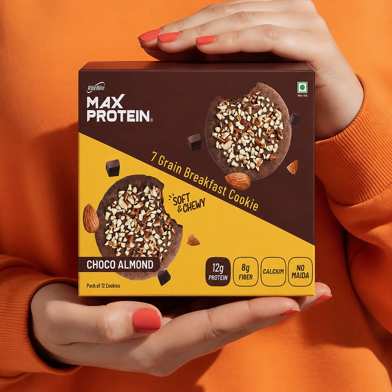 RiteBite Daily 7 Grain Breakfast Cookies Choco Almond (Pack of 1) | Made with 7 Grains, Chocolate & Almonds | High Fibre & Calcium | No Maida | No Preservatives | Crunchy Breakfast & Anytime Snack
