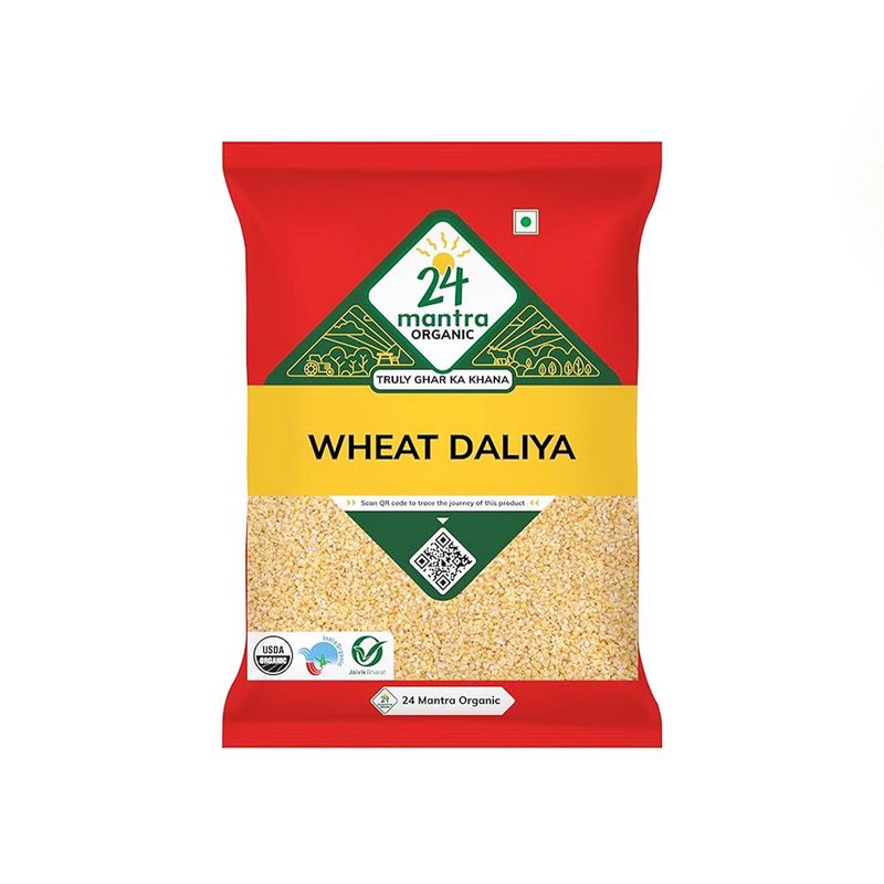 24 Mantra Organic Wheat Daliya 500g | 100% Certified Organic Broken Wheat | High in Fiber | No Chemicals or Preservatives | Wholesome Breakfast & Meal