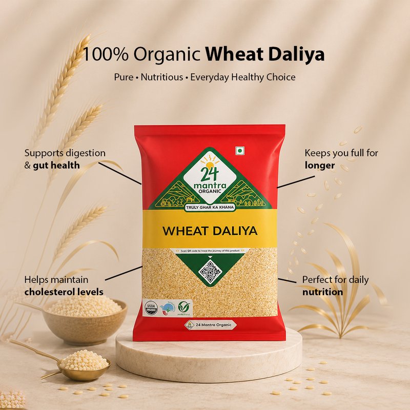 24 Mantra Organic Wheat Daliya 500g | 100% Certified Organic Broken Wheat | High in Fiber | No Chemicals or Preservatives | Wholesome Breakfast & Meal