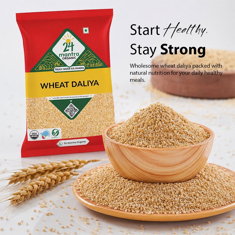 24 Mantra Organic Wheat Daliya 500g | 100% Certified Organic Broken Wheat | High in Fiber | No Chemicals or Preservatives | Wholesome Breakfast & Meal