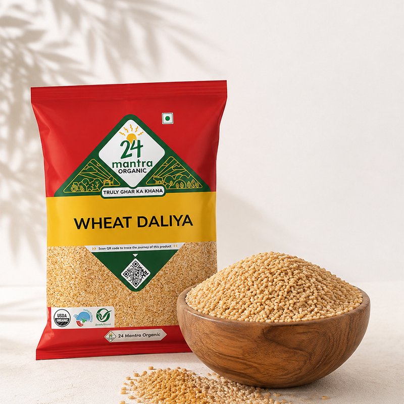 24 Mantra Organic Wheat Daliya 500g | 100% Certified Organic Broken Wheat | High in Fiber | No Chemicals or Preservatives | Wholesome Breakfast & Meal