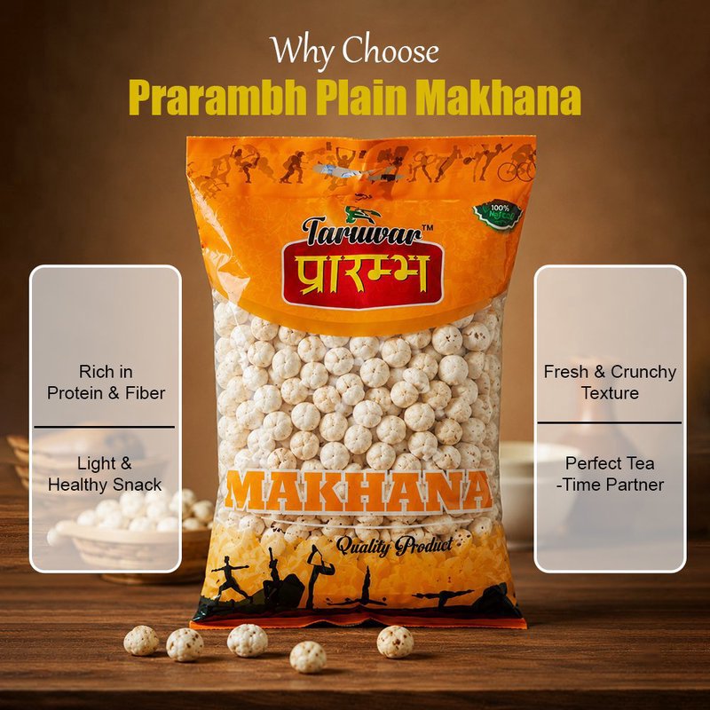 Taruwar Prarambh Plain Makhana 250g | Premium 5+ Suta Gluten-Free Fox Nuts Superfood | Light & Crunchy Healthy Snack | High Protein, Low Calorie & Fiber Rich | Roasted Makhana for Weight Management & Daily Nutrition