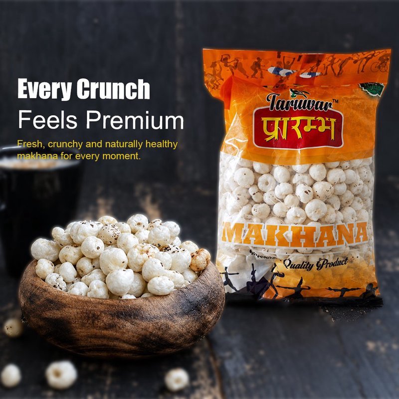 Taruwar Prarambh Plain Makhana 250g | Premium 5+ Suta Gluten-Free Fox Nuts Superfood | Light & Crunchy Healthy Snack | High Protein, Low Calorie & Fiber Rich | Roasted Makhana for Weight Management & Daily Nutrition
