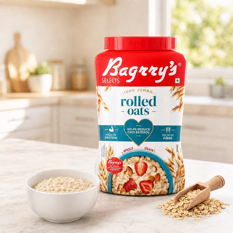 Bagrry’s Rolled Oats Jumbo 1 KG | Premium Wholegrain Breakfast Cereal | High Fiber Healthy Oats | Perfect for Porridge, Smoothies, Overnight Oats & Daily Nutrition