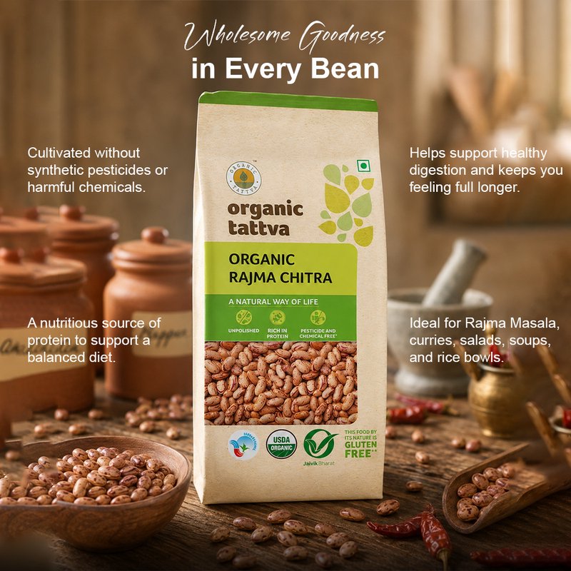 Organic Tattva Chitra Rajma | Organic Speckled Kidney Beans | Premium Chitra Rajma | Protein-Packed Indian Beans