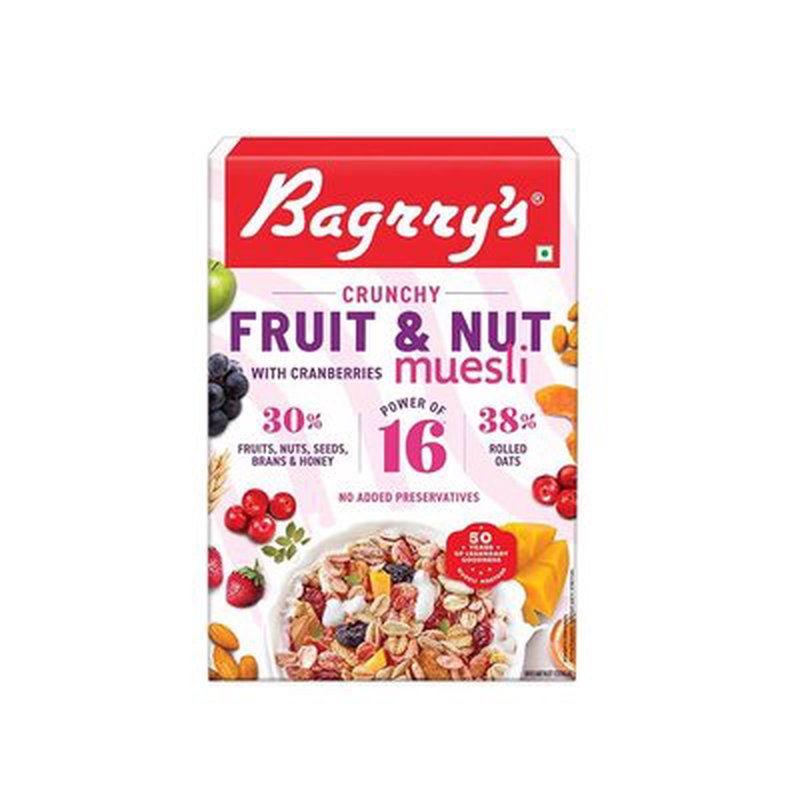 Bagrry's Fruit & Nut Cranberry Muesli | High-Fibre Breakfast Cereal with Whole Grains, Cranberries, Raisins & Nuts | Healthy Muesli for Energy, Digestion & Daily Nutrition