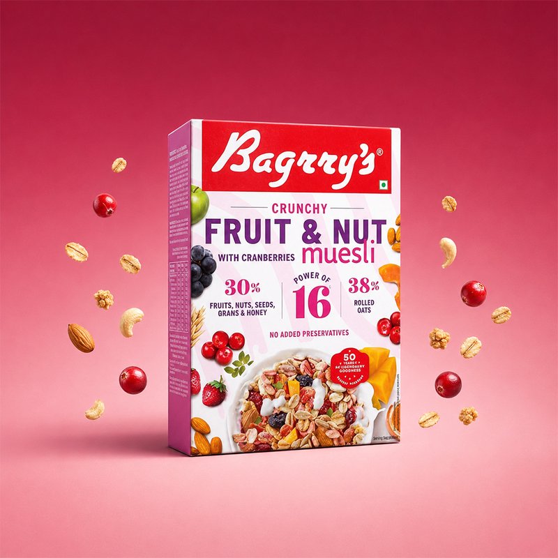 Bagrry's Fruit & Nut Cranberry Muesli | High-Fibre Breakfast Cereal with Whole Grains, Cranberries, Raisins & Nuts | Healthy Muesli for Energy, Digestion & Daily Nutrition