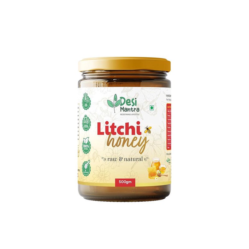 Desi Mantra Lichi Honey | Pure Raw & Natural Honey | Delightfully Fruity Flavor & Floral Aroma | Unprocessed & Unfiltered | No Added Sugar | Perfect for Tea & Breakfast