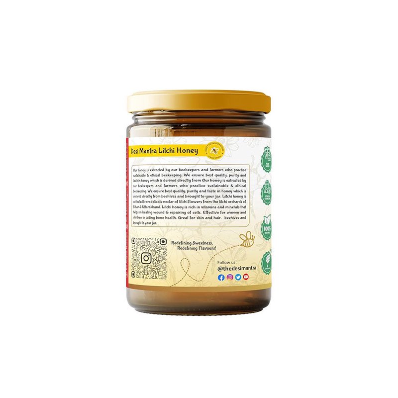 Desi Mantra Lichi Honey | Pure Raw & Natural Honey | Delightfully Fruity Flavor & Floral Aroma | Unprocessed & Unfiltered | No Added Sugar | Perfect for Tea & Breakfast thumbnail 2
