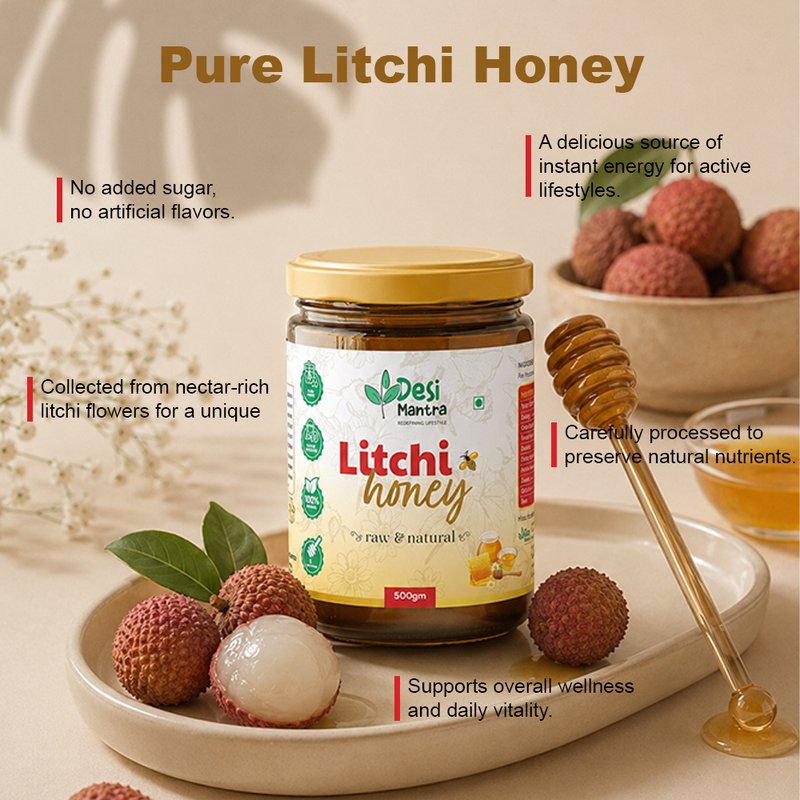 Desi Mantra Lichi Honey | Pure Raw & Natural Honey | Delightfully Fruity Flavor & Floral Aroma | Unprocessed & Unfiltered | No Added Sugar | Perfect for Tea & Breakfast thumbnail 4